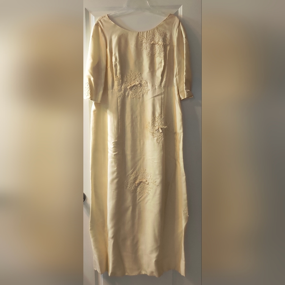 Vintage 50s 60s Bernice Levinson Creation Dress Size L XL Yellow Bow Cocktail